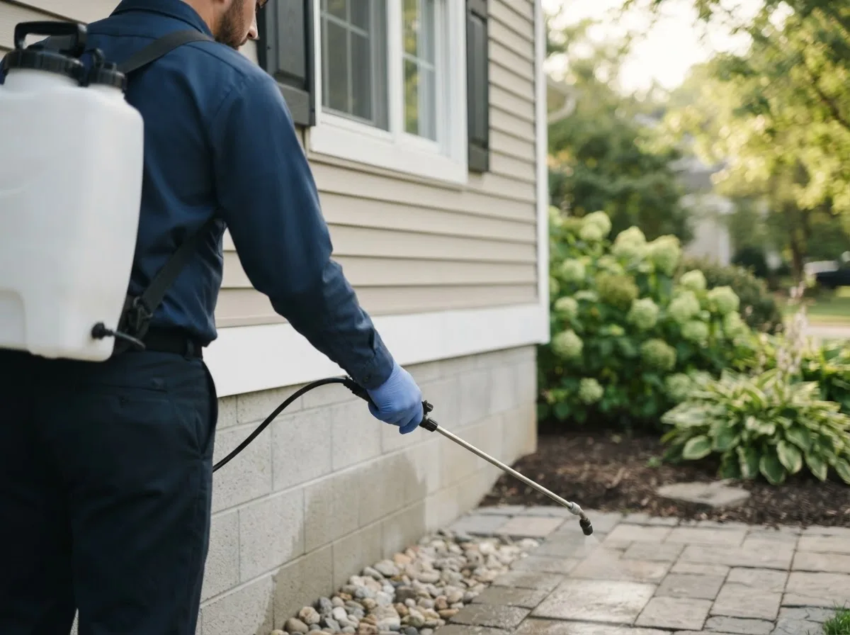 Pest control technician inspecting a home in Rueter, MO